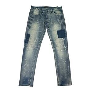 South Pole Distress Bleached Patched Skinny Jeans 34 x 32 Mens Biker Y2K